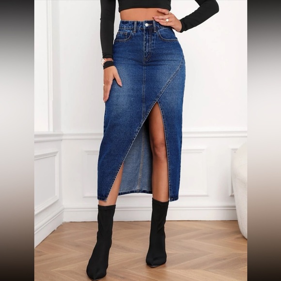 Fly Split Thigh Denim Skirt - Picture 3 of 8